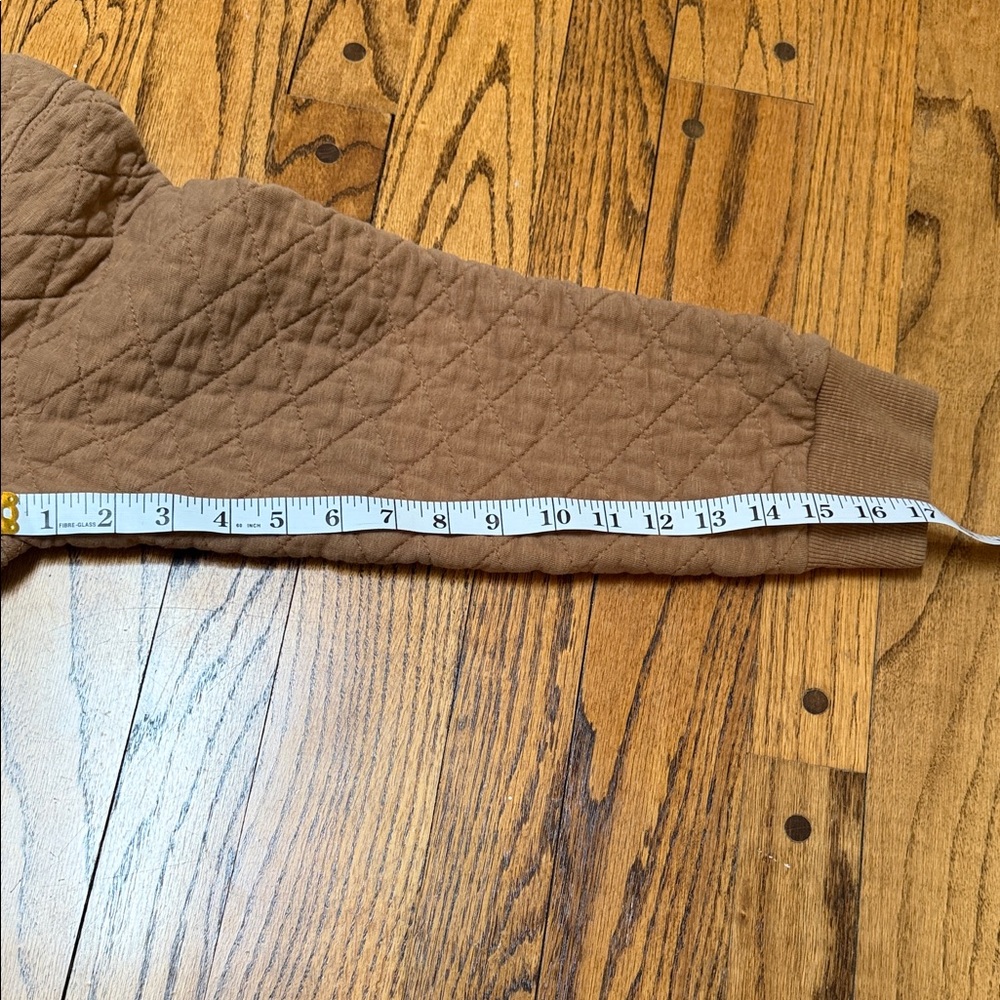 Frank & Oak sz L Tan Quilted 1/4 snap sweatshirt contrast retro Farm Chore - Picture 8 of 13